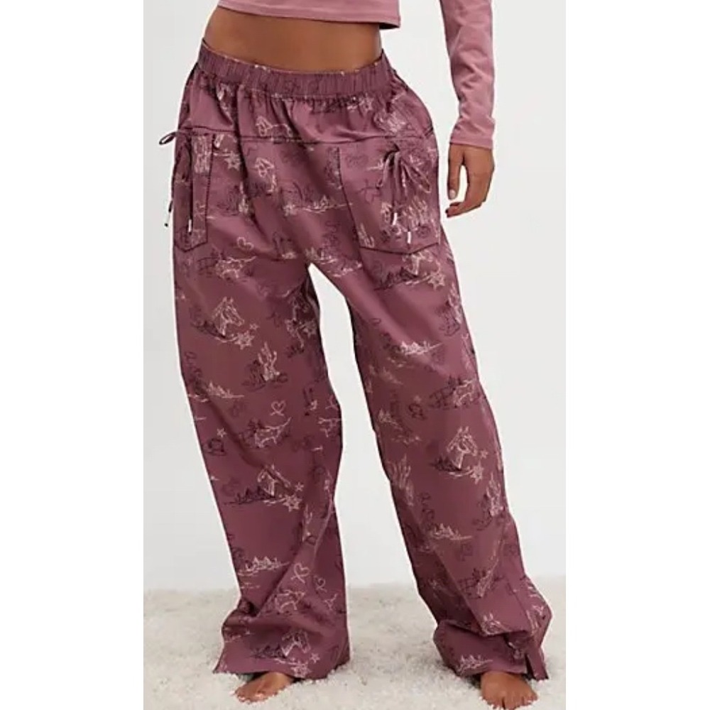 Free People Intimately Out West Wide Leg Pajama Pant Purple Western Equestrian M